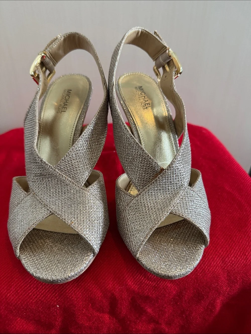 Michael Kors Metallic Gold Crisscross Slingback Heels